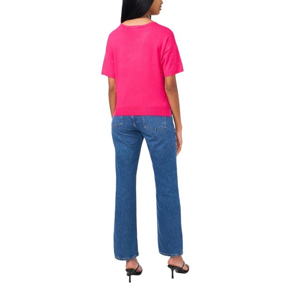 NWT Sam & Jess Short-Sleeve Embellished Sweater TA93148768AS Electric Pink M - Picture 2 of 9